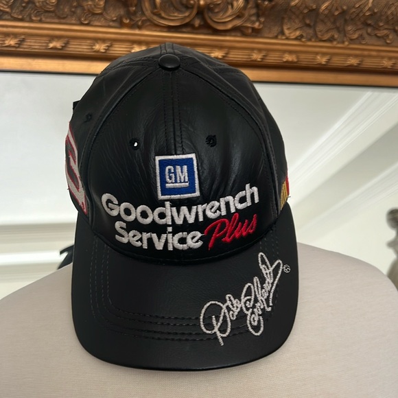 DALE EARNHARDT VINTAGE GOODWRENCH SERVICE NASCAR Leather Strapback HAT! - Picture 1 of 7